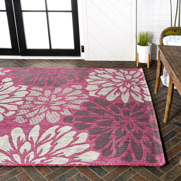 Zinnia Modern Floral Textured Weave Indoor/outdoor Area Rug